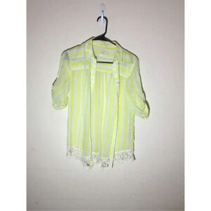 Womens Edme & Esyllte Button Up Size 2 Yellow Blue Striped Lace Detail Pretty